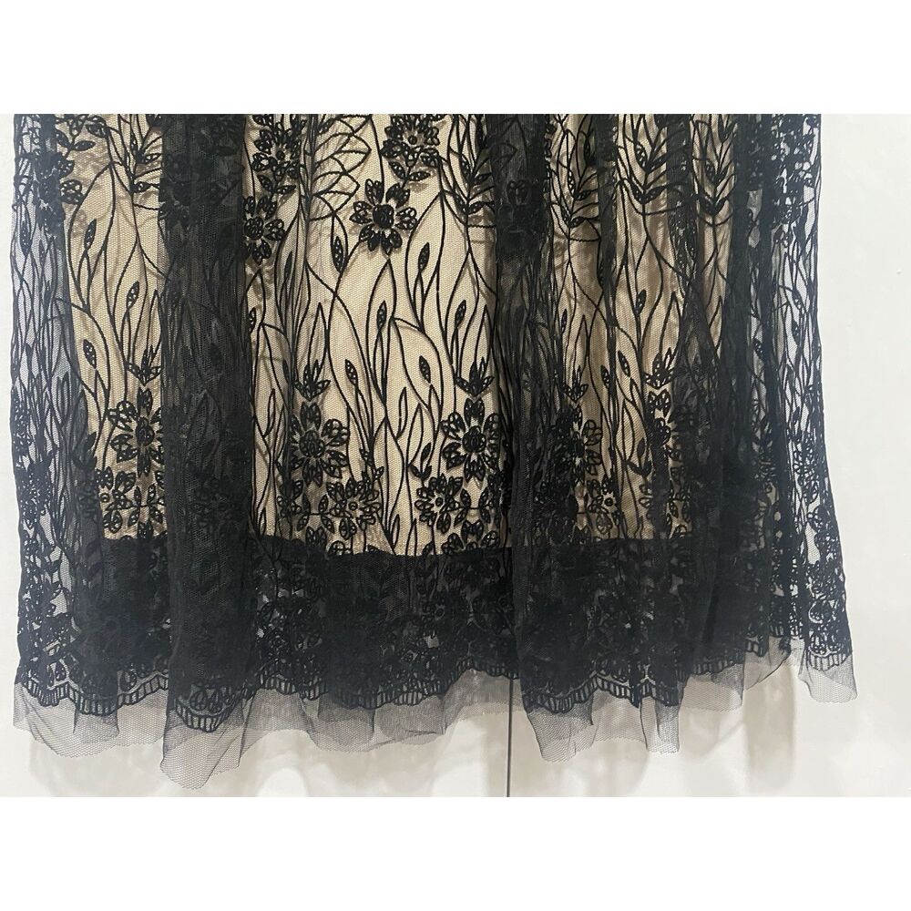 Metro Wear Skirt Black Mesh Floral Overlay Tan Lining Sz PS Elastic Waist 28 - Picture 4 of 14
